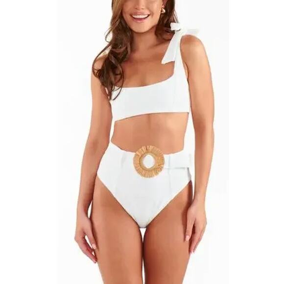 Show Me Your MuMu Other - Show Me Your Mumu Women's Ivory Rib Scrunch Bahamas Swim Belted Bottom Size L